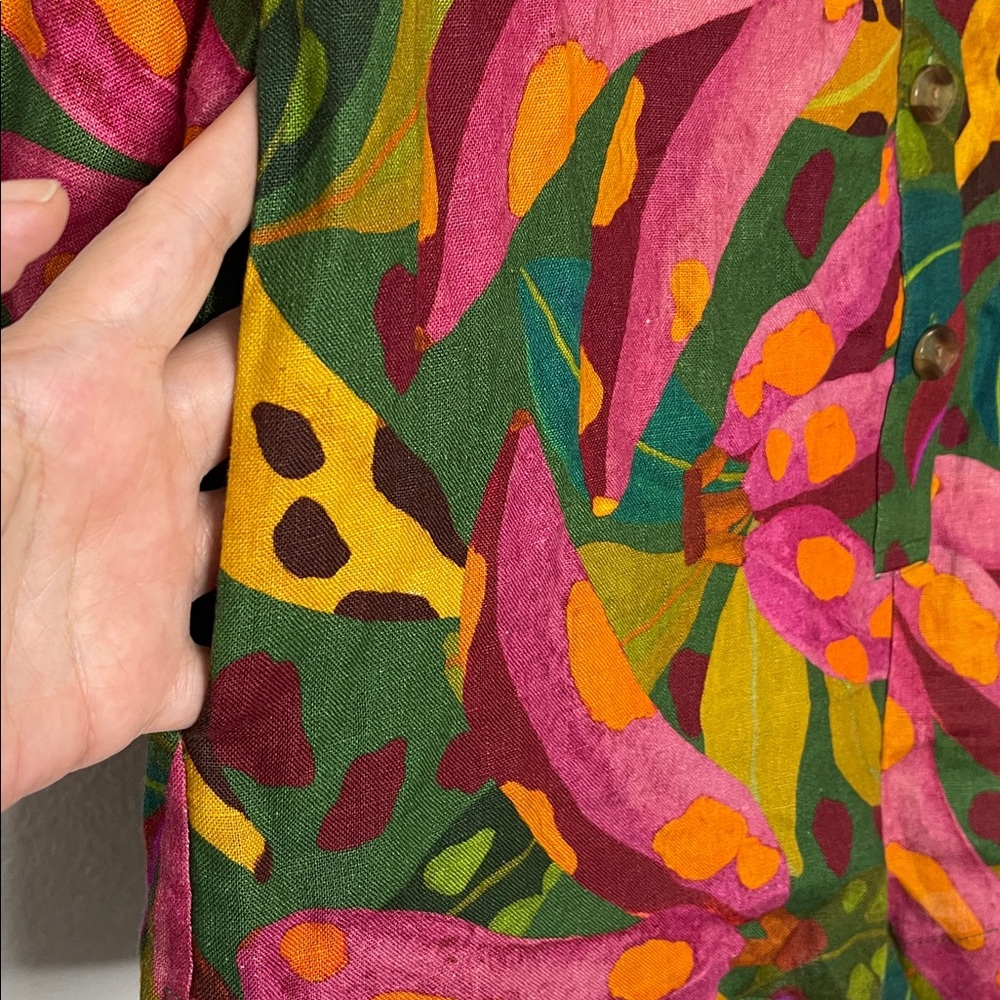 FARM Rio Multicolor Banana Long Sleeve Linen Shorts Jumpsuit Size Small - Picture 4 of 9